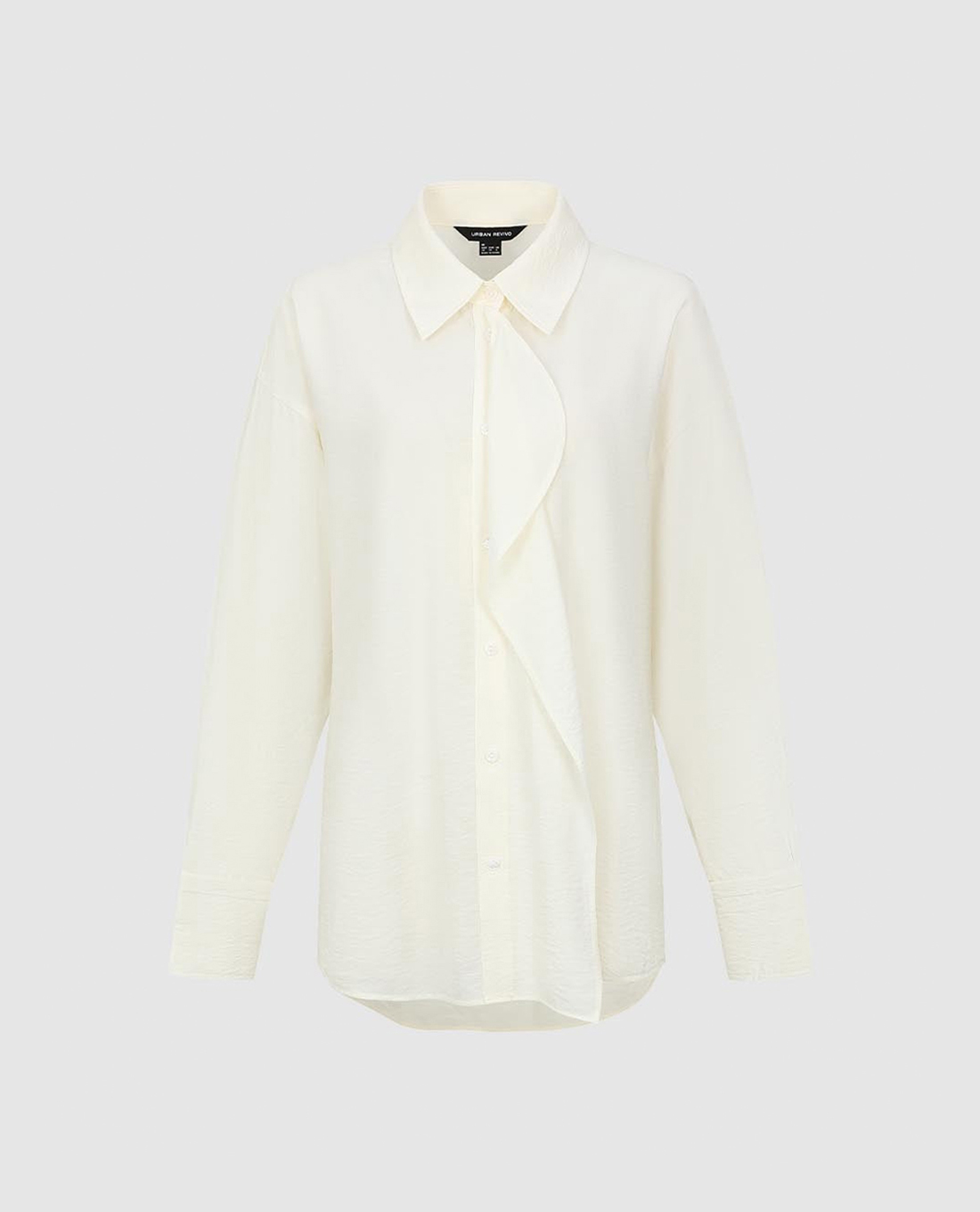 URBAN REVIVO - Áo sơ mi nữ cổ bẻ tay dài phối bèo