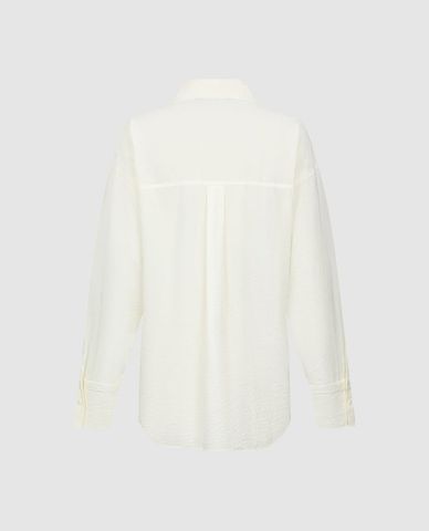  URBAN REVIVO - Áo sơ mi nữ cổ bẻ tay dài phối bèo 