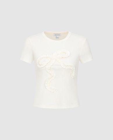  URBAN REVIVO - Áo croptop nữ cổ tròn tay ngắn 