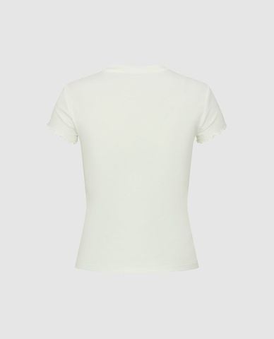  URBAN REVIVO - Áo thun nữ cổ tròn tay ngắn in họa tiết 