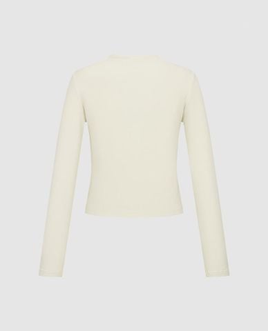  URBAN REVIVO - Áo thun nữ cổ tròn tay dài in họa tiết 