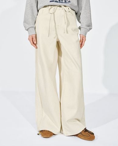  URBAN REVIVO - Quần jeans nữ ống rộng phối dây rút 