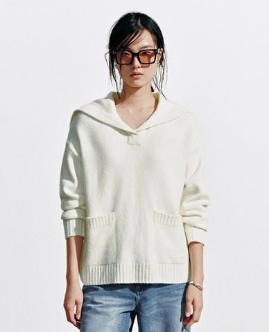  URBAN REVIVO - Áo dệt kim nữ cổ thủy thủ tay dài 