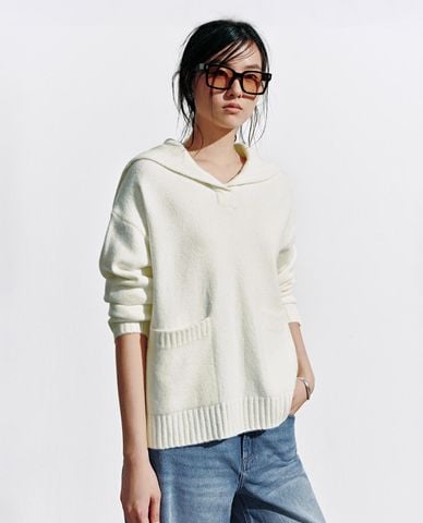  URBAN REVIVO - Áo dệt kim nữ cổ thủy thủ tay dài 