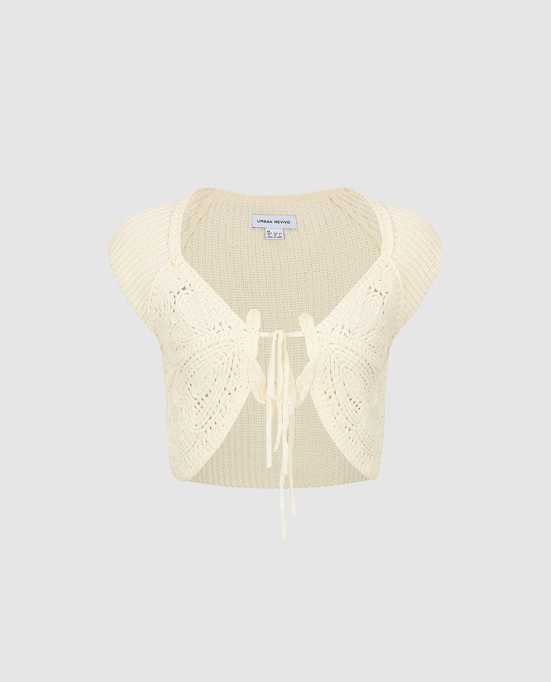 URBAN REVIVO - Áo khoác dệt kim nữ phối ren phom croptop