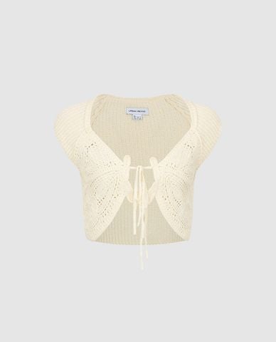  URBAN REVIVO - Áo khoác dệt kim nữ phối ren phom croptop 