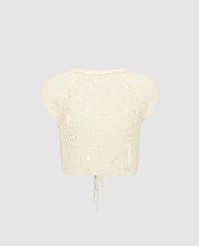  URBAN REVIVO - Áo khoác dệt kim nữ phối ren phom croptop 
