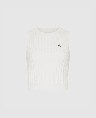  URBAN REVIVO - Áo dệt kim nữ cổ tròn sát nách thêu họa tiết 