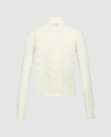  URBAN REVIVO - Áo dệt kim nữ cổ bẻ tay dài phối nơ 