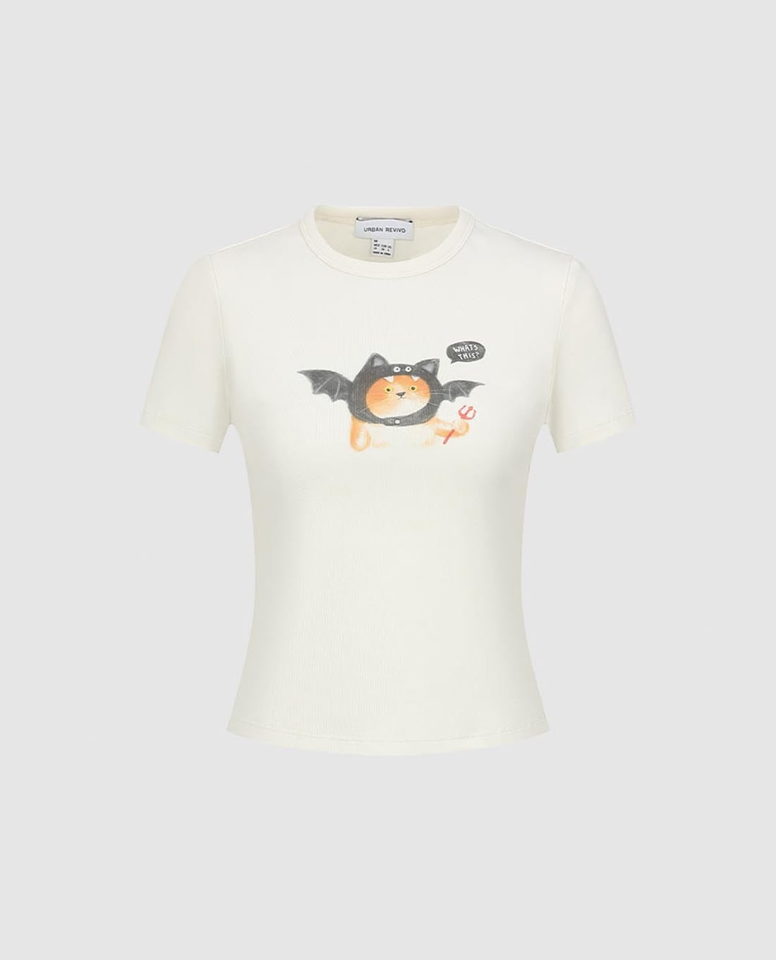 URBAN REVIVO - Áo thun nữ cổ tròn tay ngắn in họa tiết