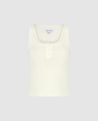  URBAN REVIVO - Áo dệt kim nữ cổ tròn sát nách phối nút 