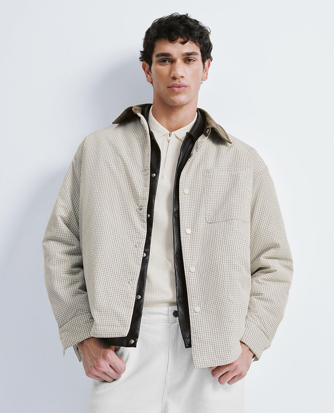 URBAN REVIVO - Áo khoác sơ mi nam cổ bẻ tay dài kẻ caro