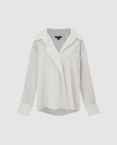  URBAN REVIVO - Áo sơ mi nữ cổ bẻ tay dài kẻ sọc 