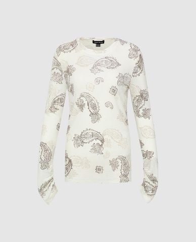  URBAN REVIVO - Áo thun nữ tay dài in hoạ tiết phom ôm 