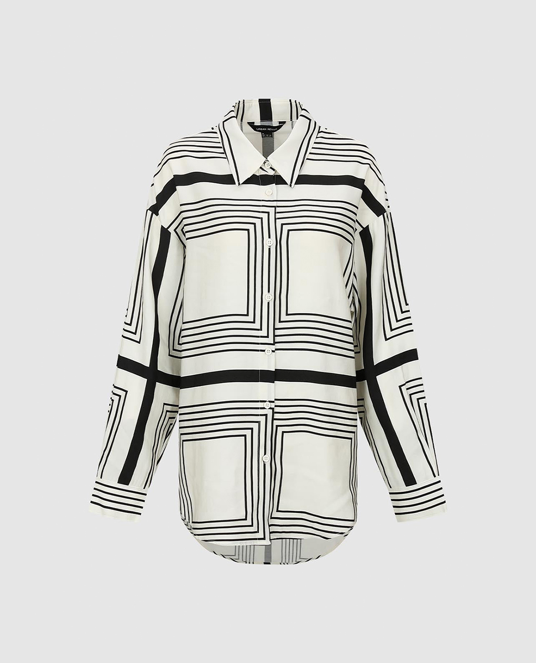 URBAN REVIVO - Áo sơ mi nữ cổ bẻ tay dài họa tiết kẻ vuông