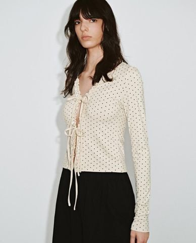  URBAN REVIVO - Áo kiểu nữ tay dài phối dây thắt 