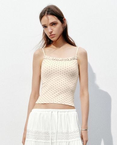  URBAN REVIVO - Áo hai dây nữ họa tiết chấm bi 