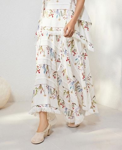  URBAN REVIVO - Chân váy xếp tầng maxi in hoa 