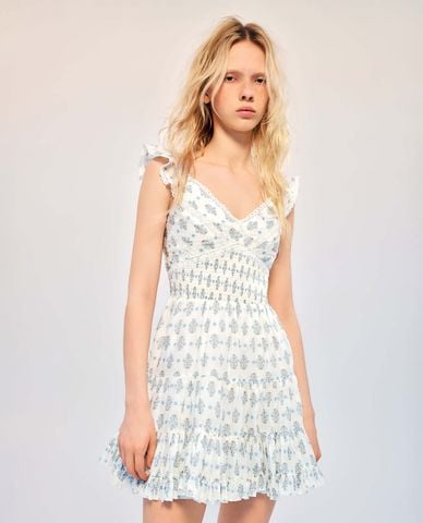  URBAN REVIVO - Đầm hai dây mini cổ V viền ren in hoa 