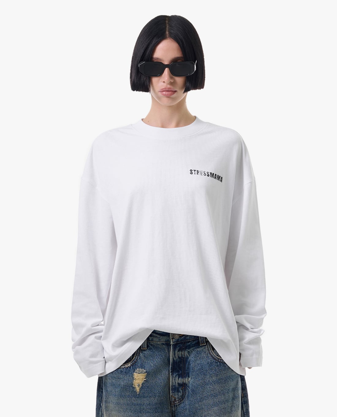 STRESSMAMA - Áo thun unisex cổ tròn tay dài in logo