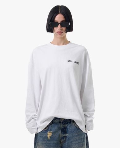  STRESSMAMA - Áo thun unisex cổ tròn tay dài in logo 