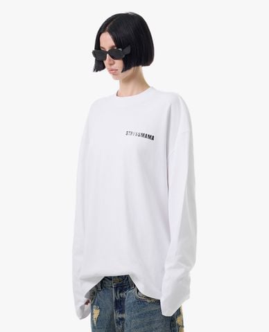  STRESSMAMA - Áo thun unisex cổ tròn tay dài in logo 