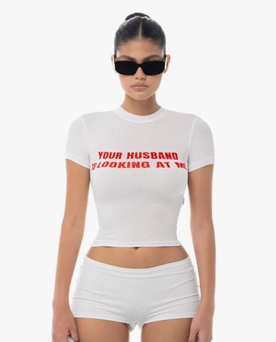  STRESSMAMA - Áo thun nữ cổ tròn tay ngắn phom ôm Hottie 