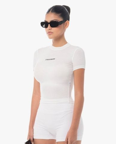  STRESSMAMA - Áo thun nữ cổ tròn tay ngắn phom ôm in logo 