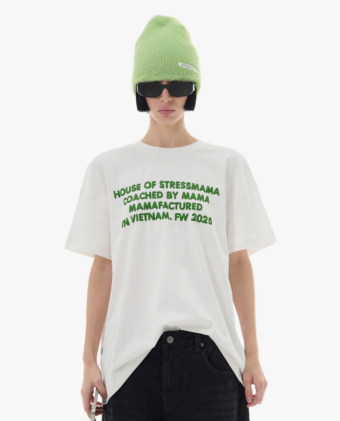 STRESSMAMA - Áo thun unisex cổ tròn tay ngắn phối họa tiết