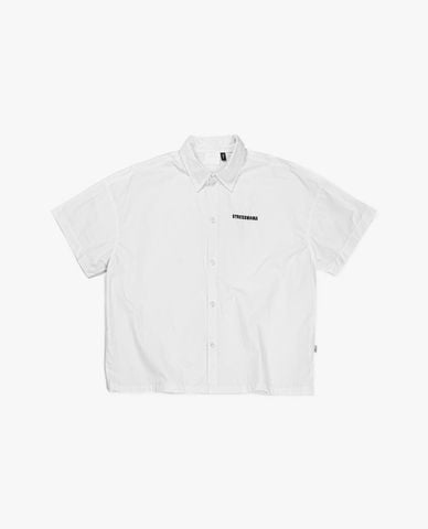  STRESSMAMA - Áo sơ mi unisex cổ bẻ tay ngắn thêu logo 