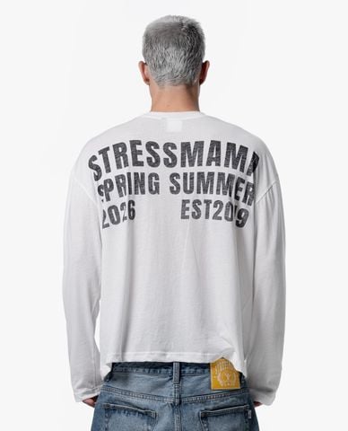  STRESSMAMA - Áo thun unisex cổ tròn tay dài SS26 Sheer 