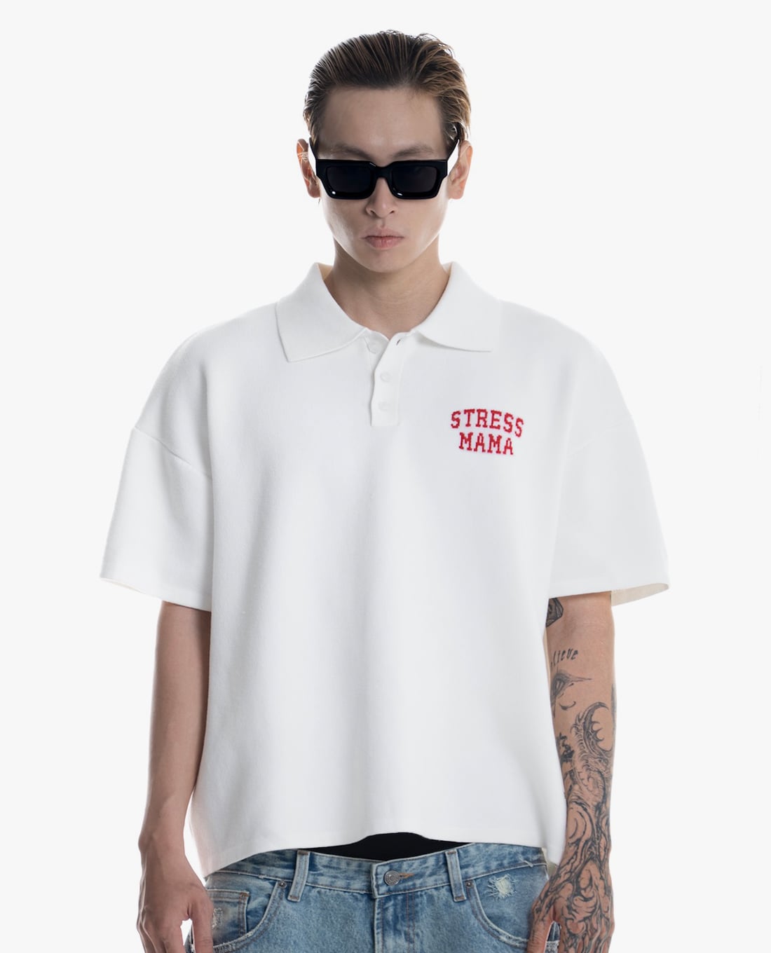 STRESSMAMA - Áo polo unisex dệt kim cổ bẻ tay ngắn SS26