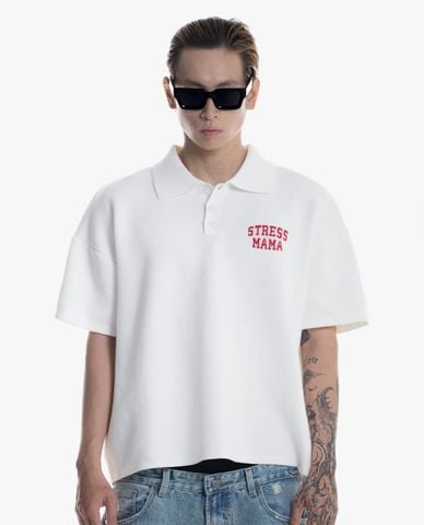  STRESSMAMA - Áo polo unisex dệt kim cổ bẻ tay ngắn SS26 