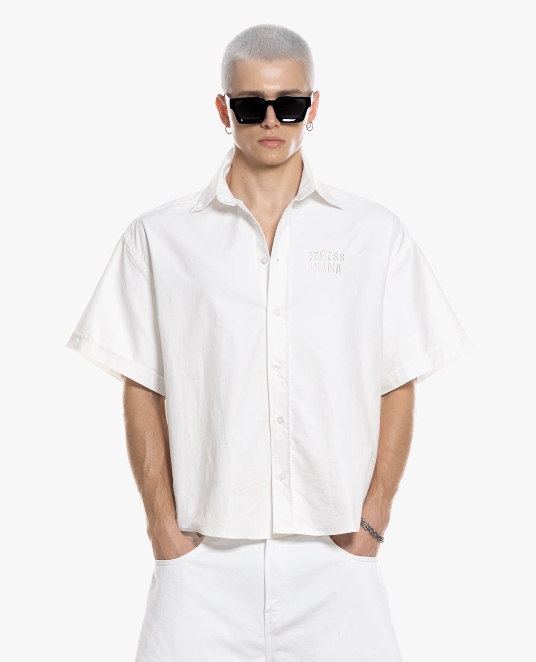 STRESSMAMA - Áo sơ mi unisex tay ngắn thêu logo Breeze