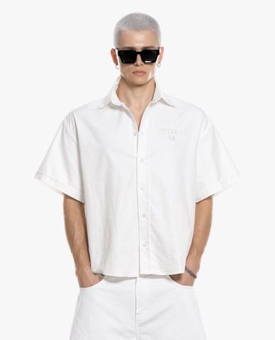  STRESSMAMA - Áo sơ mi unisex tay ngắn thêu logo Breeze 