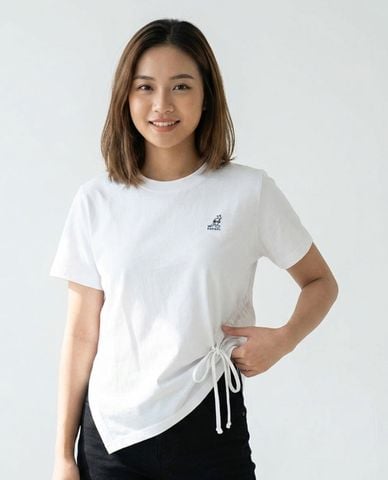  KANGOL - Áo thun nữ cổ tròn tay ngắn dây rút 