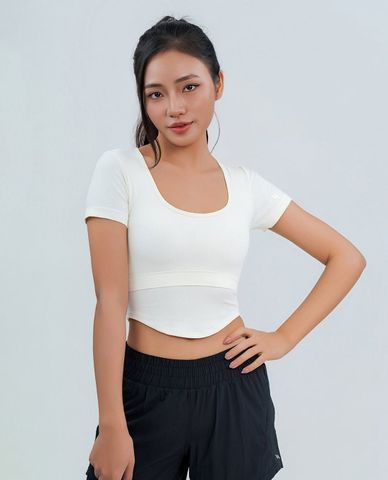  AZURA - Áo croptop nữ cổ U tay ngắn phom ôm 