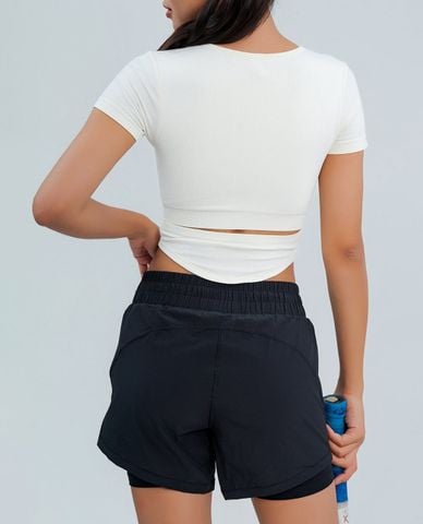  AZURA - Áo croptop nữ cổ U tay ngắn phom ôm 