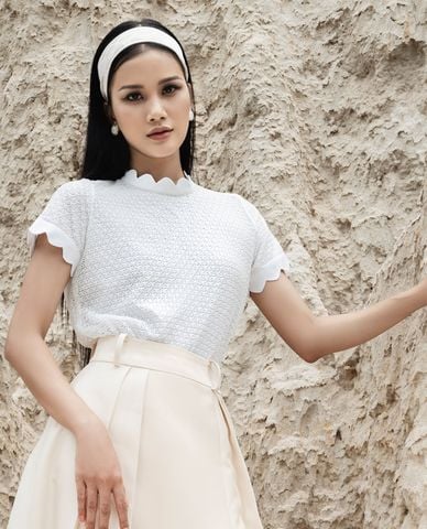  LARMES - Áo kiểu nữ cổ cao tay ngắn Branton 
