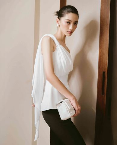  LARMES - Áo kiểu nữ lệch vai dáng xòe xếp nếp Virtus 