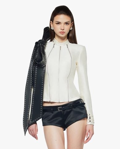  FANCì CLUB - Áo khoác croptop nữ cổ cao tay dài khóa zip Solar 