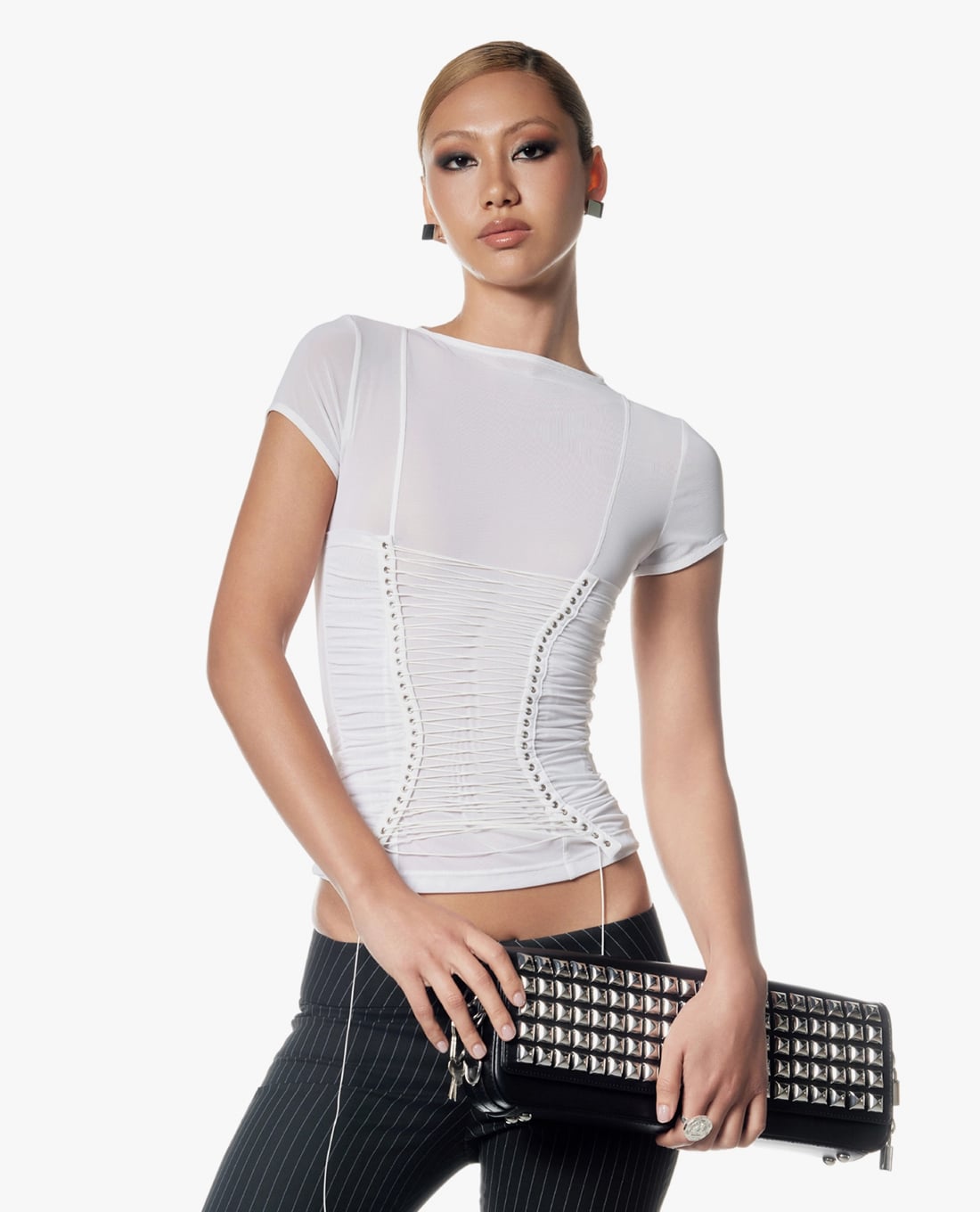 FANCì CLUB - Áo kiểu nữ phom ôm phối dây đan Vermillion