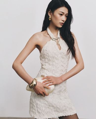  DEZUS - Đầm mini cổ yếm họa tiết nổi Mirabel 