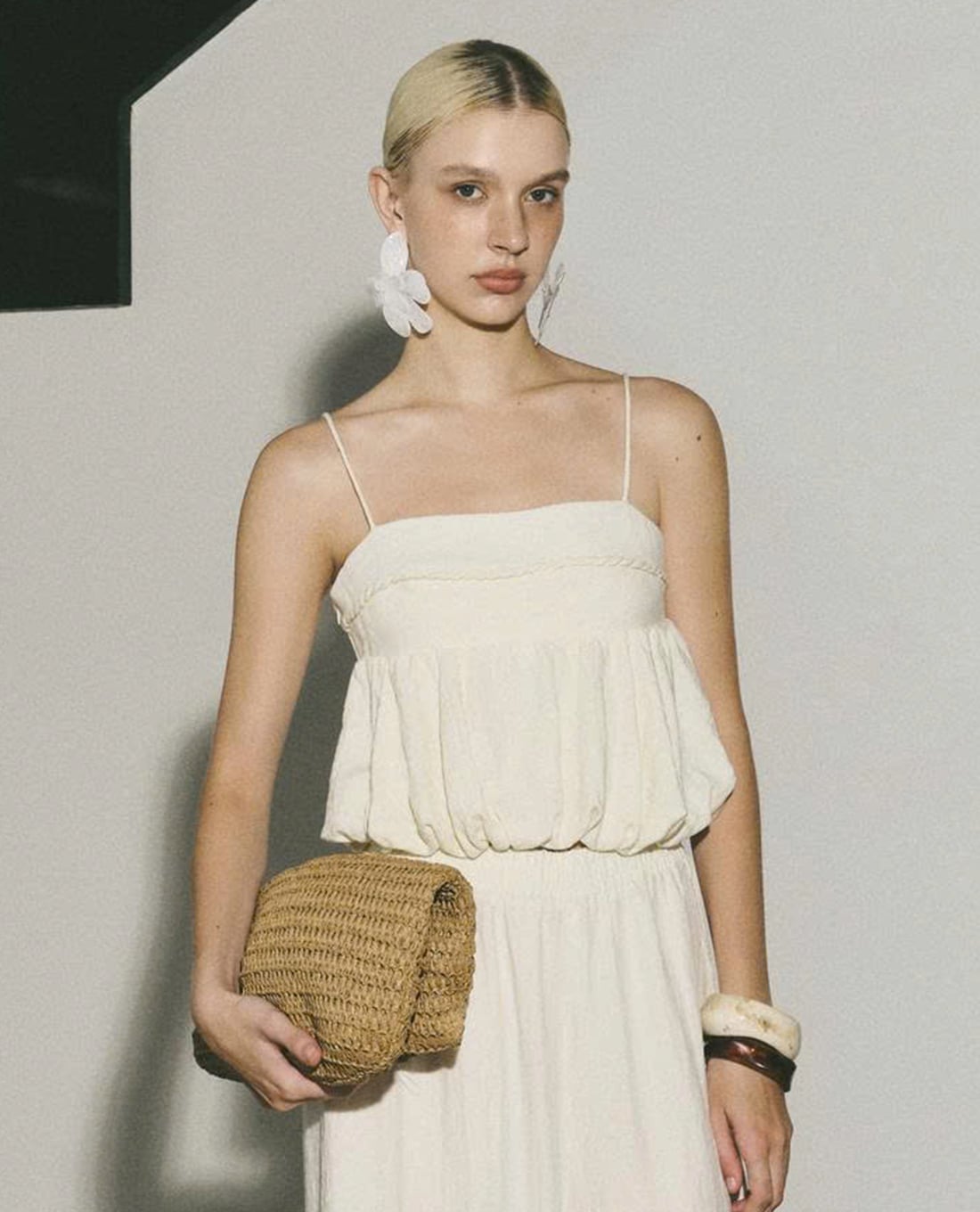 DEZUS - Áo hai dây nữ dáng phồng Gray