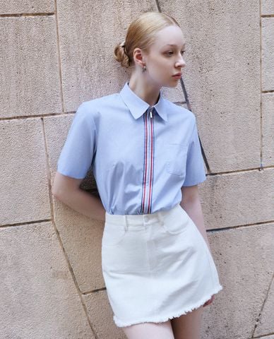  DEZUS - Chân váy denim mini viền tua gấu Raky 