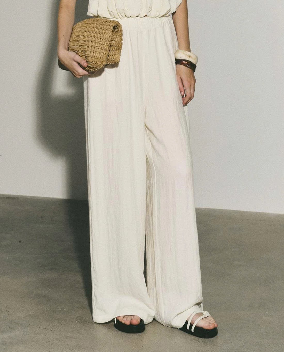 DEZUS - Quần nữ ống rộng lưng thun Gray