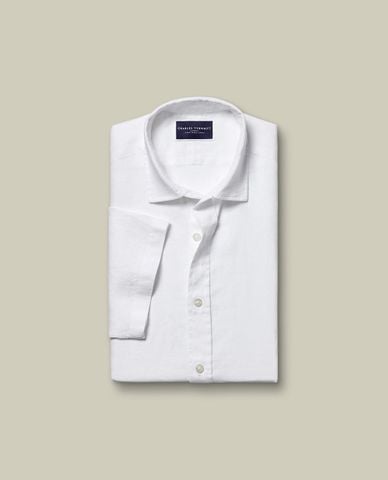 CHARLES TYRWHITT - Áo sơ mi nam cổ bẻ tay ngắn Pure Linen 