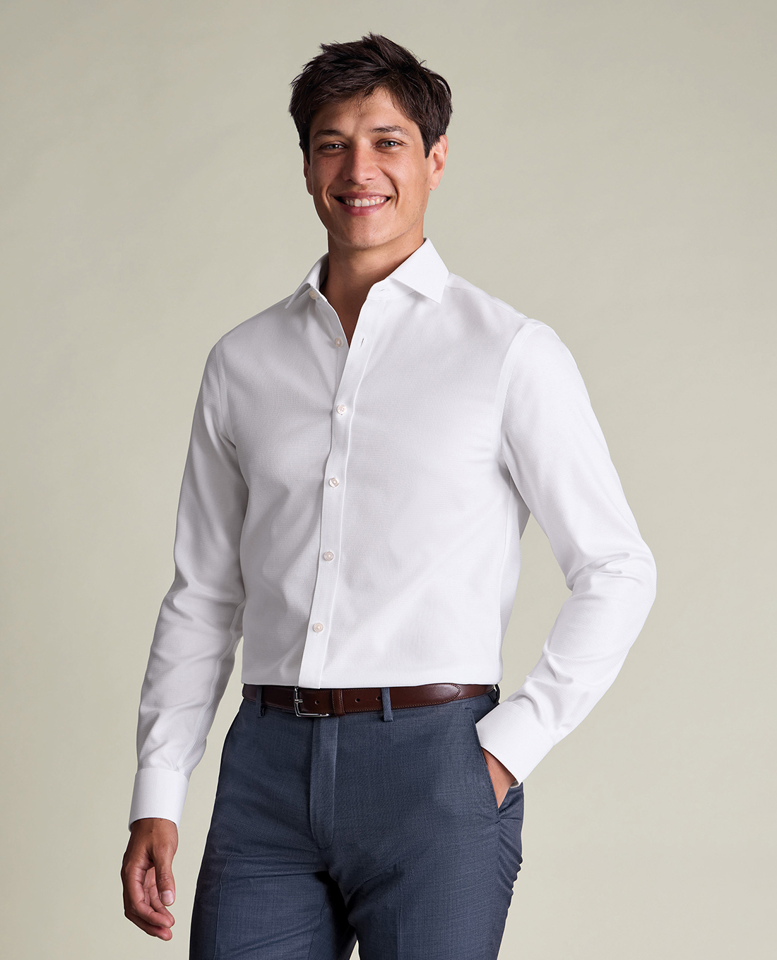 CHARLES TYRWHITT - Áo sơ mi nam cổ bẻ tay dài Burlington Weave