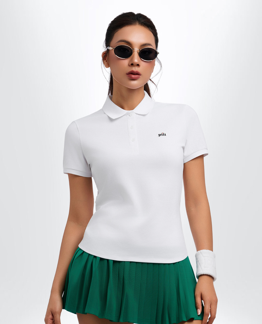 PILI - Áo polo nữ tay ngắn phom ôm phối logo