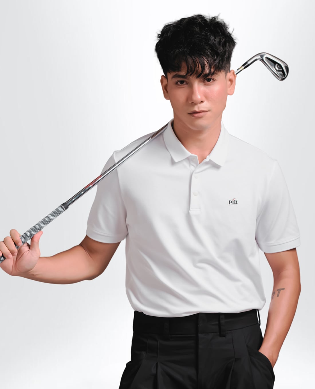 PILI - Áo polo nam tay ngắn phối logo kẻ sọc